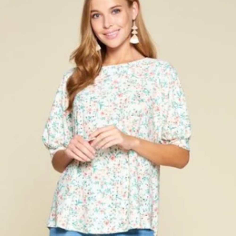 Floral Vibes Eyelet Top  in Small & 3X